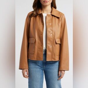 Sam Edelman Womens Faux Leather Vegan Swing Jacket Snap Front Saddle Brown Sz M